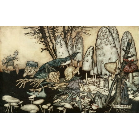 Mushroom Garden Art Peter Pan in Kensington Gardens 1912 The elves amongst the mushrooms Canvas Art - Arthur Rackham (24 x 36) ()