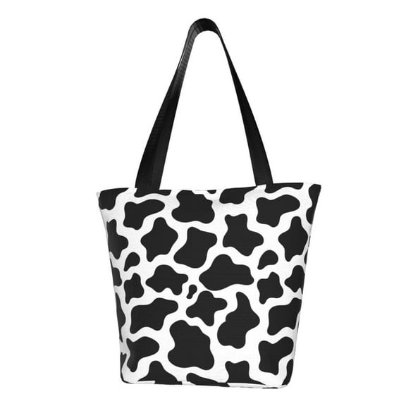 Defioc Cow Print Black White Print Tote Bag for Women,Shoulder Bag with Zipper Casual Tote's Handbag Big Capacity Shoulder Bag with Inner Pocket Fit for Shopping,Office,Travel