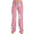 thumbnail image 4 of Adult Easter Pajamas Stretch Waist Drawstring Lounge Sleepwear Funny Bunny Print Comfy Wide Leg Pants (Watermelon Red,2XL), 4 of 6