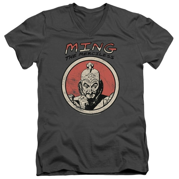 Flash Gordon Ming S/S Adult V-Neck 30/1 T-Shirt Charcoal