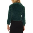thumbnail image 3 of MODA NOVA Juniors Notched Lapel Long Sleeves Open Front Fleece Cropped Coat Green M, 3 of 5