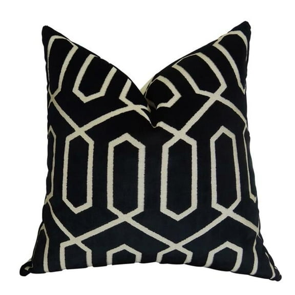 Bengal Lattice Handmade Throw Pillow - Black & Cream - 24 x 24 in.