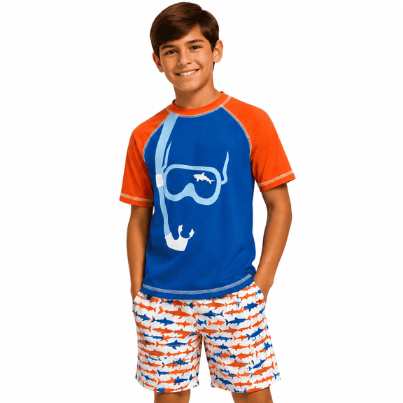 iXtreme Boys Rash Guard Set - 2 Piece UPF50  Quick Dry Short Sleeve Swim Shirt & Swim Trunks for Boys