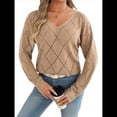 thumbnail image 3 of Suéter de Crochet para Mujer, Top de Larga Calada, Conjuntos de Otoño, Moda Caqui L, 3 of 10