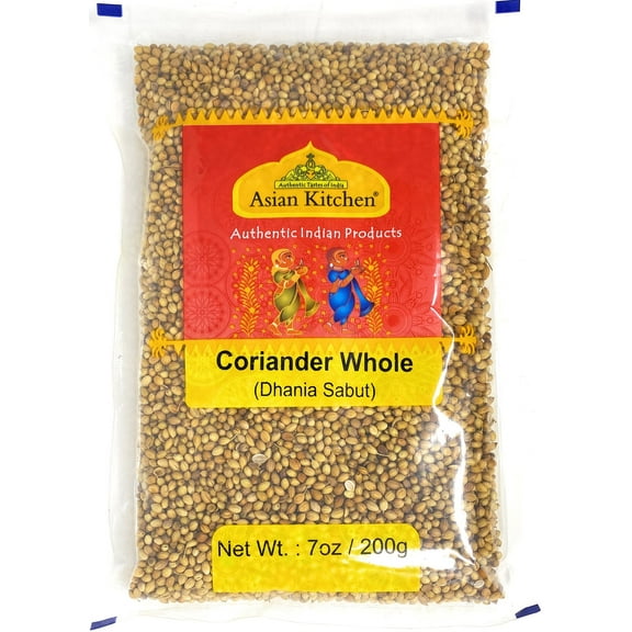 Asian Kitchen Coriander (Dhania) Seeds Whole, Indian Spice 7oz (200g) ~ All Natural ~ Gluten Friendly | NON-GMO | Vegan | Indian Origin