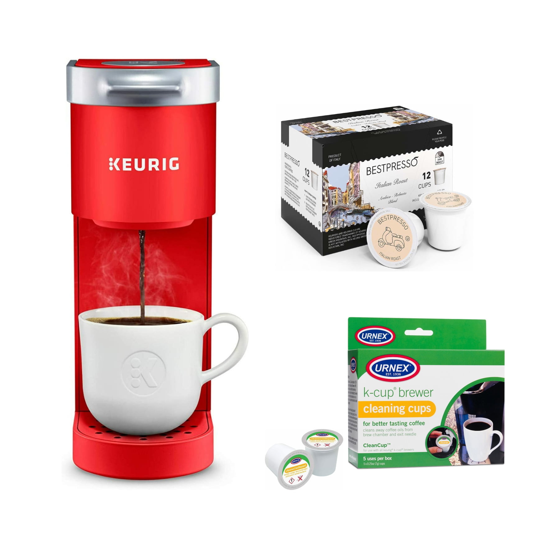 Keurig KMini Coffee Maker with Bestpresso Coffee Pods and Urnex KCup