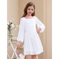 thumbnail image 5 of Lanbubble Girls Dresses Puff Long Sleeve Square Neck Homecoming Dress Cute A-Line White Dress For Teens 8-14 Years, 5 of 6