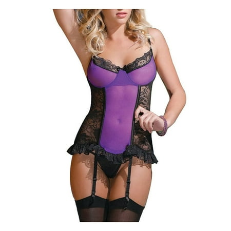 Garter Belt/g String - JenniWears Women's Sexy Lace Bustier w/Removable Garter Belt and G-String
