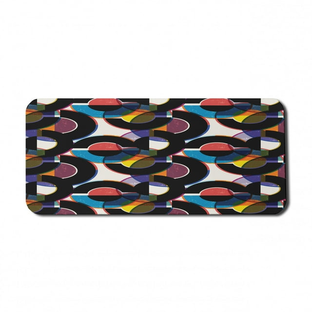 Retro Computer Mouse Pad, Geometrical Theme Abstract Shapes and Colorful Circles in Vintage Style Theme, Rectangle Non-Slip Rubber Mousepad X-Large, 35" x 15" Gaming Size, Multicolor, by Ambesonne