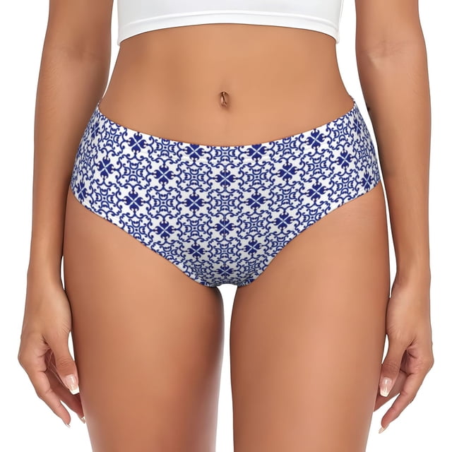 Balery Blue And White Porcelain Chinaware Ropa Interior de Algodón para Mujer con Dibujo – Braguitas Cómodas y Elásticas, Estilo Clásico-XX-Large