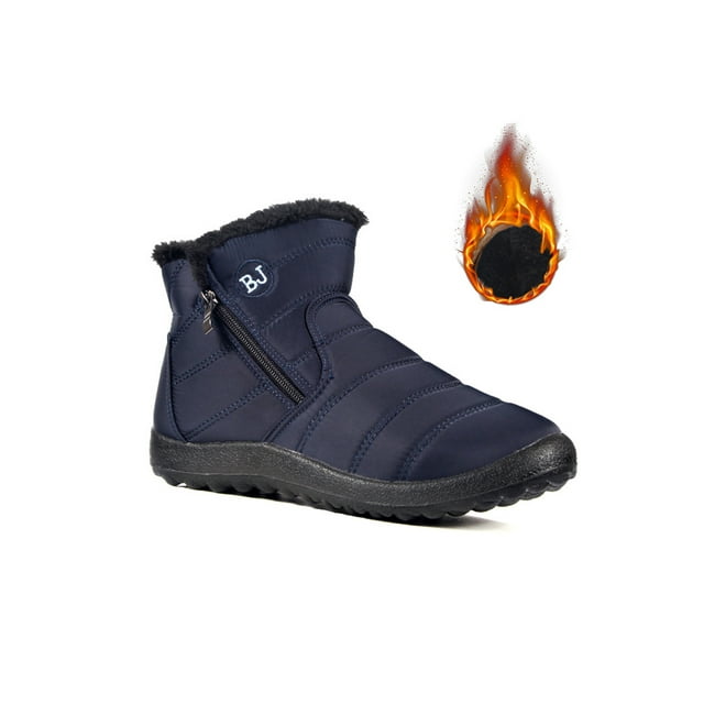 UKAP Bottines Décontractées pour Femmes Doublure en Peluche Antidérapantes Bout Rond Cheville Bleu 5