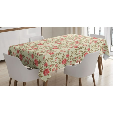 

Rose Tablecloth Rustic Pattern with Floral Stems Old Fashion Design Classical Feminine Rectangular Table Cover for Dining Room Kitchen 52 X 70 Inches Dark Coral Pale Yellow Tan by Ambesonne