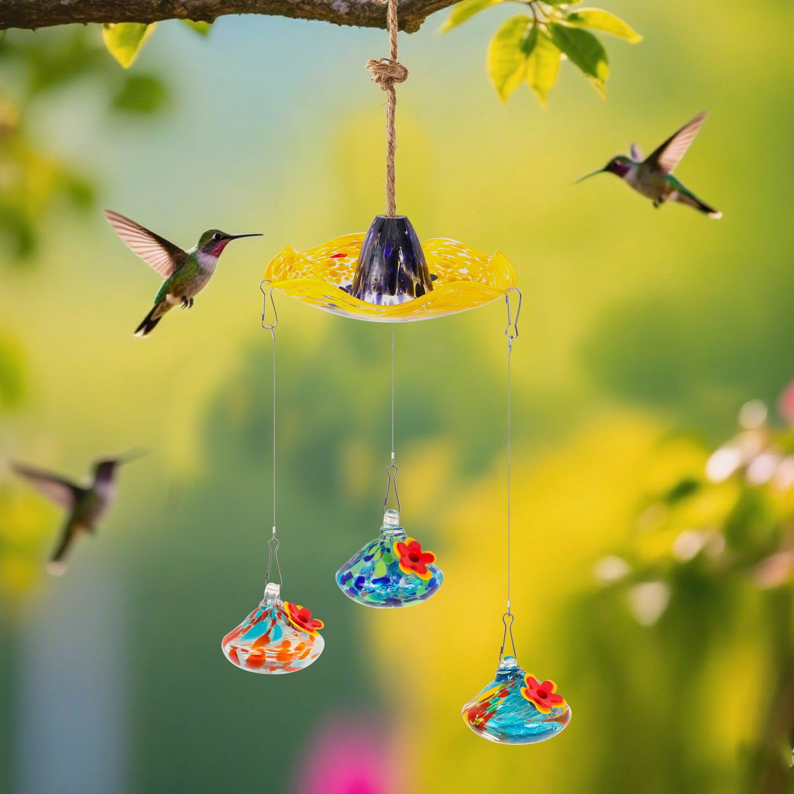 ZLBDYG Outdoor Hanging Bird Feeder – Windproof & Rainproof Wild Bird Feeding Station with 3 Hooks, Colorful Garden Decor for Backyard, Patio & Birdwatching Enthusiasts