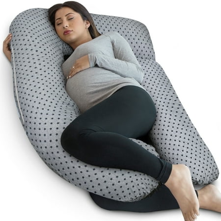 PharMeDoc Full Body Pregnancy Pillow - U Shaped Body Pillow - Maternity Pillow for Pregnant Women with Detachable Extension - Grey Star Pattern