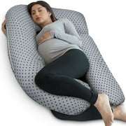 PharMeDoc Full Body Pregnancy Pillow - U Shaped Body Pillow - Maternity Pillow for Pregnant Women with Detachable Extension - Grey with Star Pattern