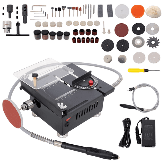Vacmaster 100W Multi-Functional Table Saw Mini Desktop Electric Saw Cutter Speed & Angle Adjustable 16MM Cutting Depth with Blade Flexible Shaft and More Accessories for Wood Plastic Acrylic Cutting