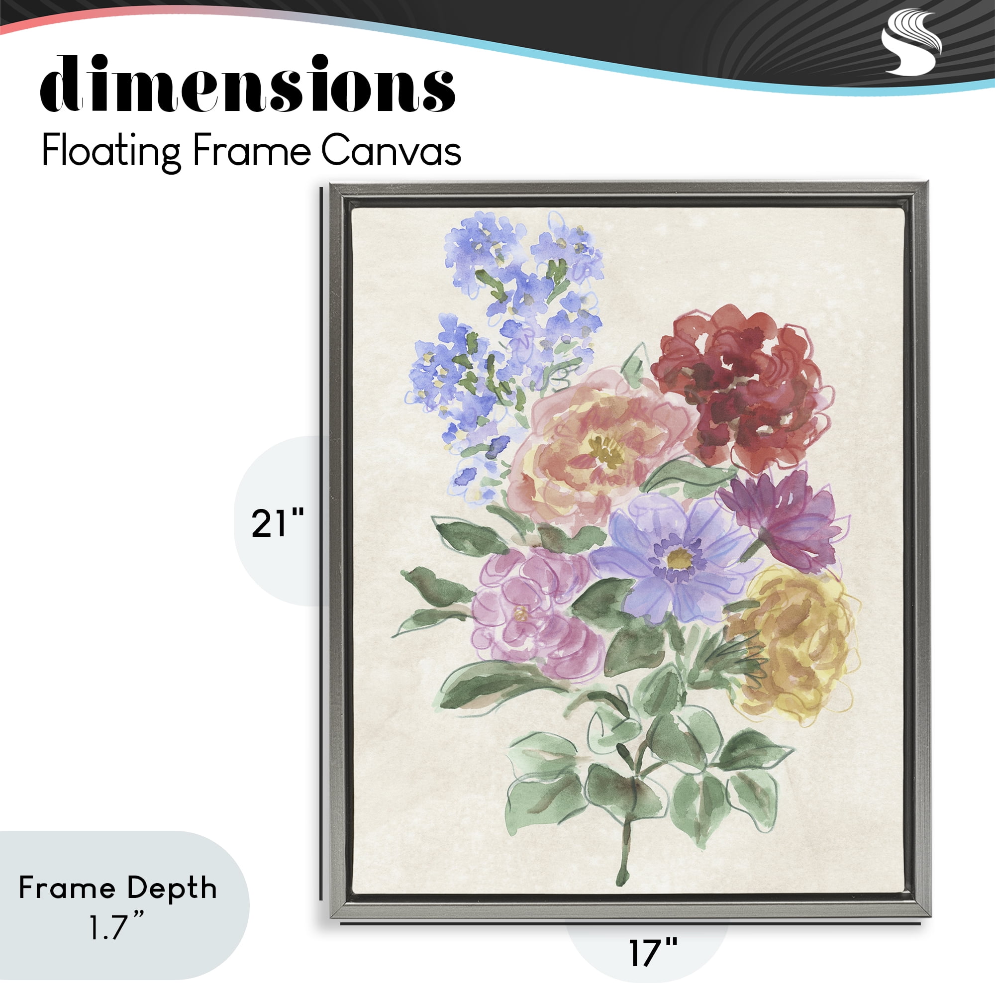 Stupell Industries Mixed Blooms on Parchment Gray Framed Floater Canvas Wall Art, design by June Erica Vess
