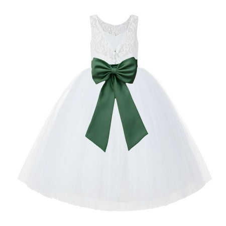 

White Lace Back Tutu Tulle Flower Girl Dress Communion Baptism 212noFT