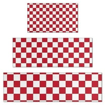 Red and White Checkered Pattern Kitchen Rugs Sets Of 3,Kitchen Runner Rugs Non Skid Washable,Decorative Kitchen Floor Mats for Kitchen,Sink,Laundry,17"x30" 17"x47" 17"x59"