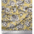 thumbnail image 1 of Soimoi Yellow Rayon Fabric Leaves & Black Sketch Flower Print Sewing Fabric BTY 56 Inch Wide, 1 of 1
