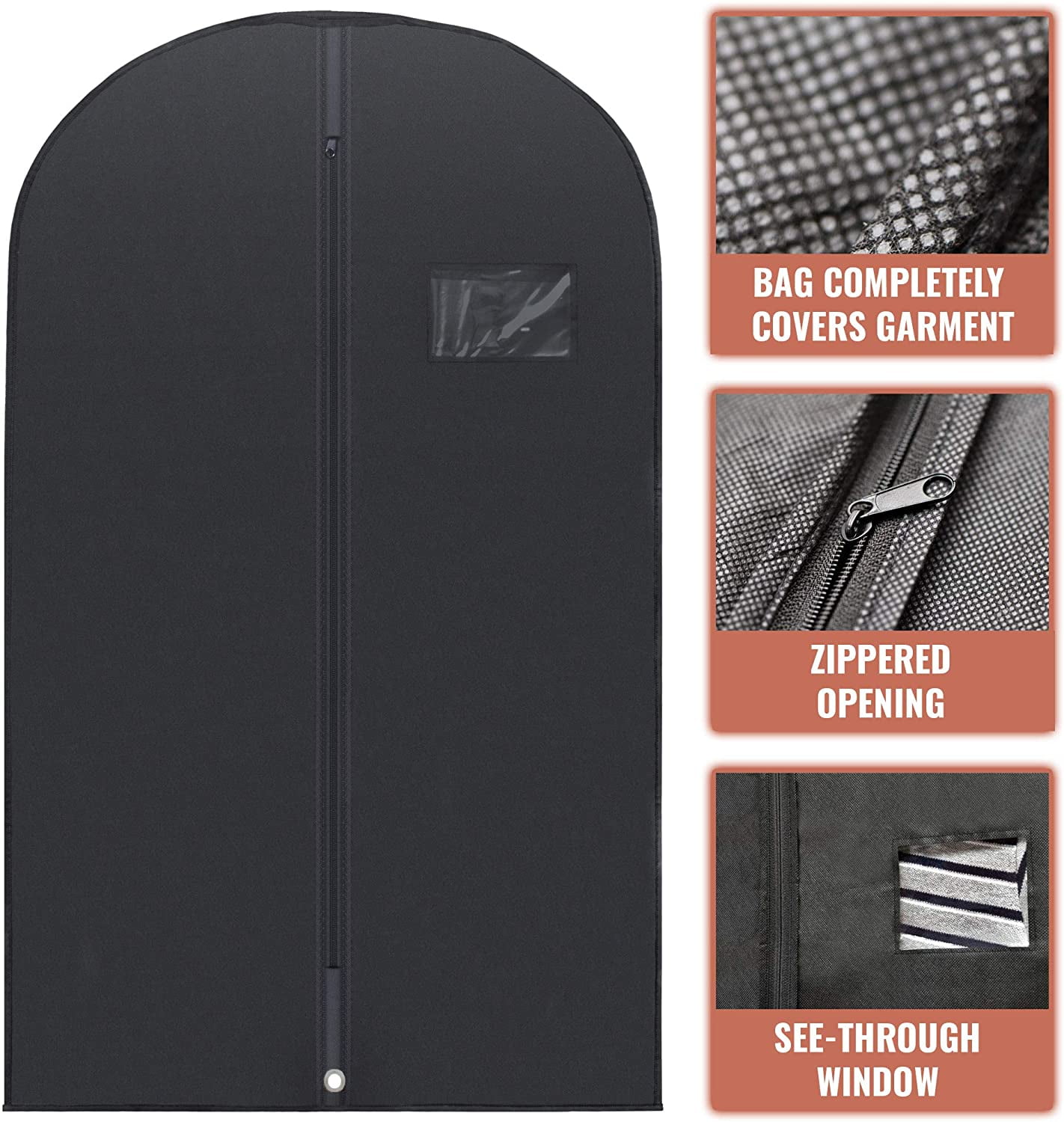 40" Black Garment Bags Suit Bag for Travel & Clothing Storage of Dresses Shirts Fur Coats Jackets Dance Costumes - Hanging Cover Men Women Closet Protector