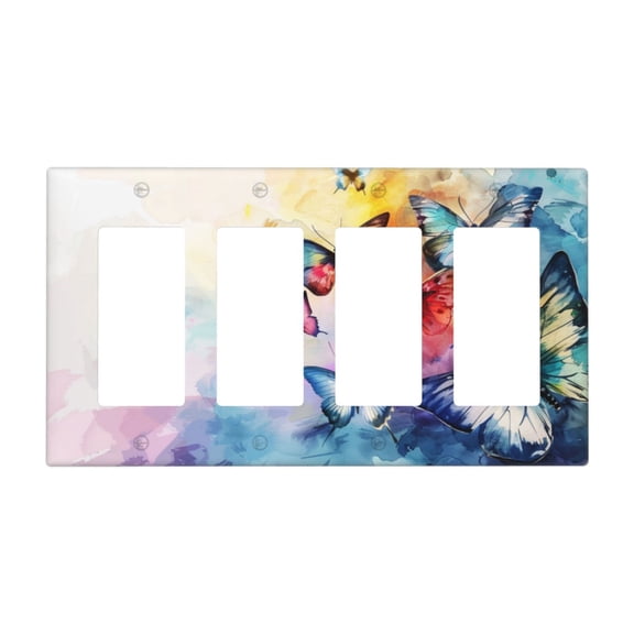 butterfly watercolor Switch Cover Decorative Wall Plate / 4-Gang 4-Decor / Standard Size 4.5x8 in