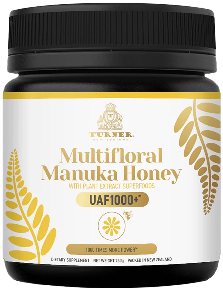 TURNER Multifloral Manuka Honey New Zealand, Organic UAF1000+, Anti-Inflammatory and Natural Antioxidants, 1 Jar, 8.8oz/250g