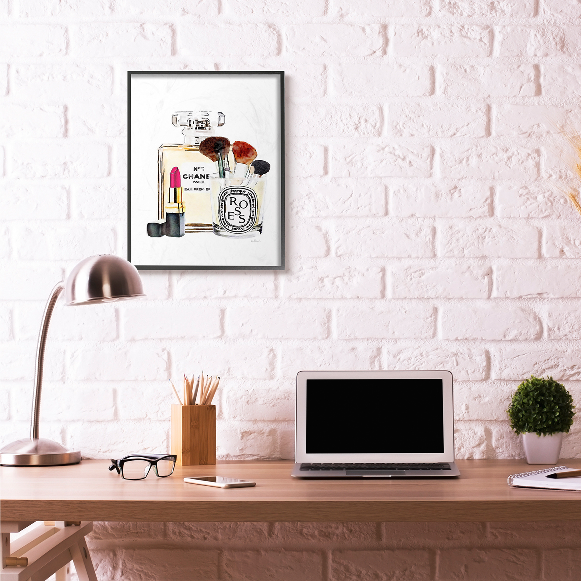 Stupell Industries Fashion Designer Makeup Perfume Lipstick Watercolor Framed Wall Art by Amanda Greenwood