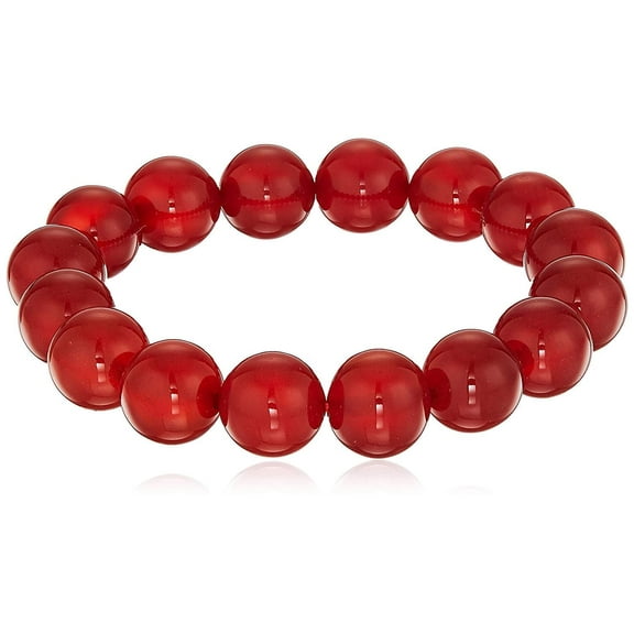 LTC Designs 12mm Smooth Round Red Agate (Carnelian) Stretch Bracelet, 7" for Unisex Adults