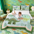 thumbnail image 3 of Manfei Wild Dinosaur Wildlife Queen Comforter Set,Vintage Palm Tree Comforter Sets Queen,Green Pink,Reversible,3 Pieces,1 Comforter and 2 Pillowcases, 3 of 7