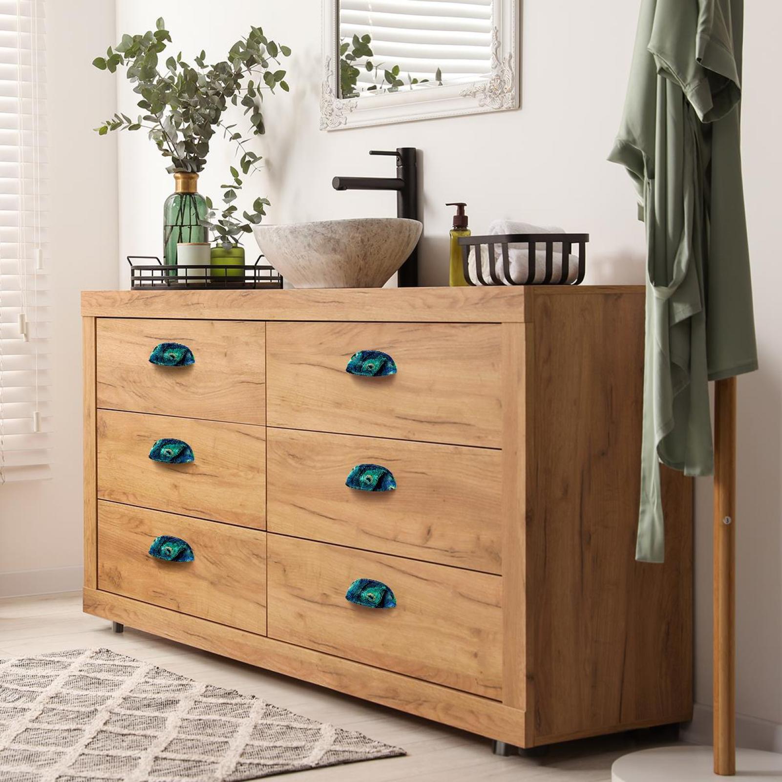 4 PCS Cabinet Cup Pull Peacock Feather Drawer Handles with Screws for Cabinet Dresser Kitchen Home Hardware Decor