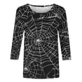 thumbnail image 4 of VKOYWKM Women's Halloween Tshirts 3/4 Sleeve Halloween Spiderweb Graphic T Shirts Holiday Crew Neck Three Quarter Length Sleeve Fall Blouses, 4 of 5