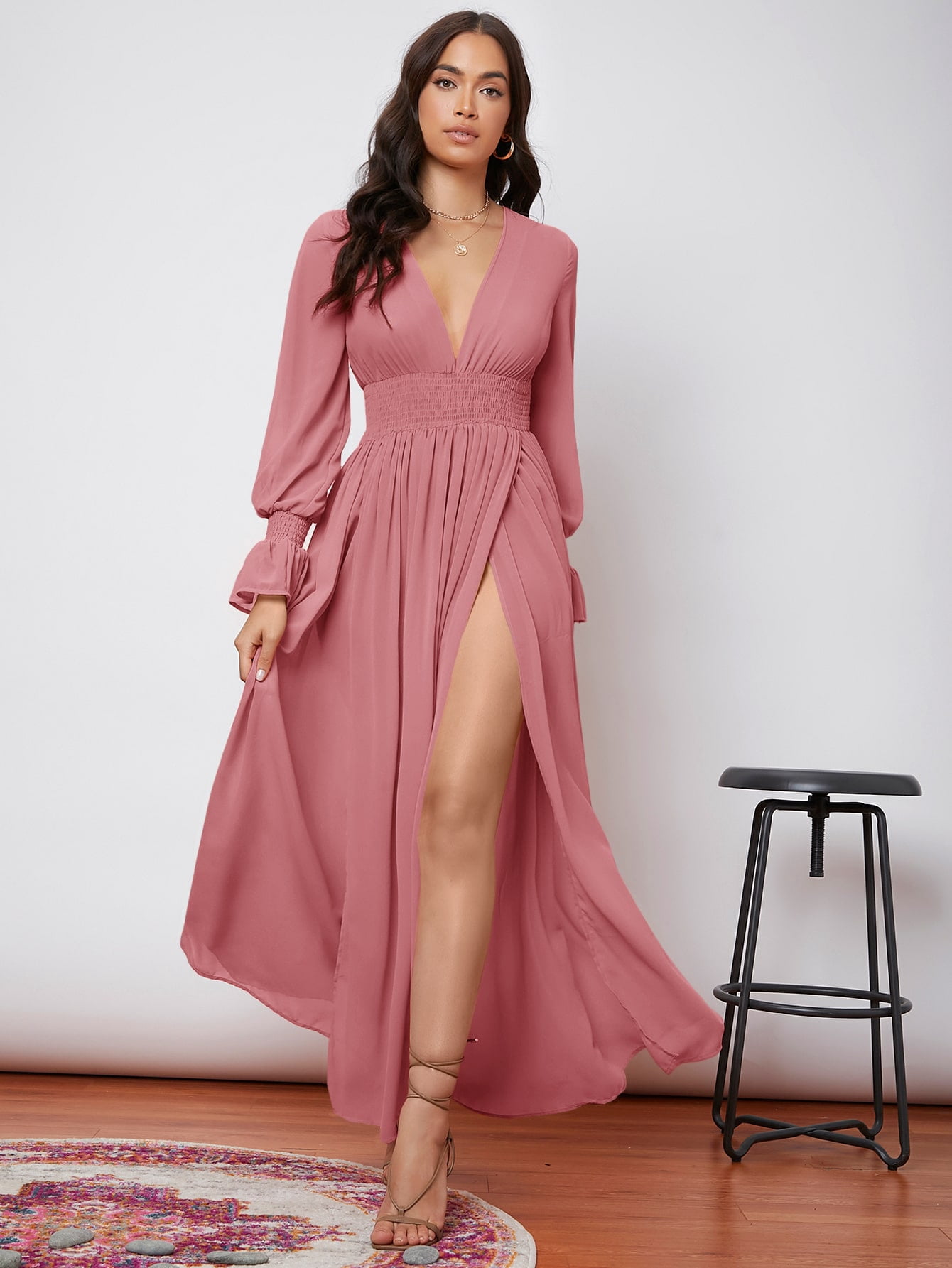Women's Flounce Sleeve Shirred Waist 