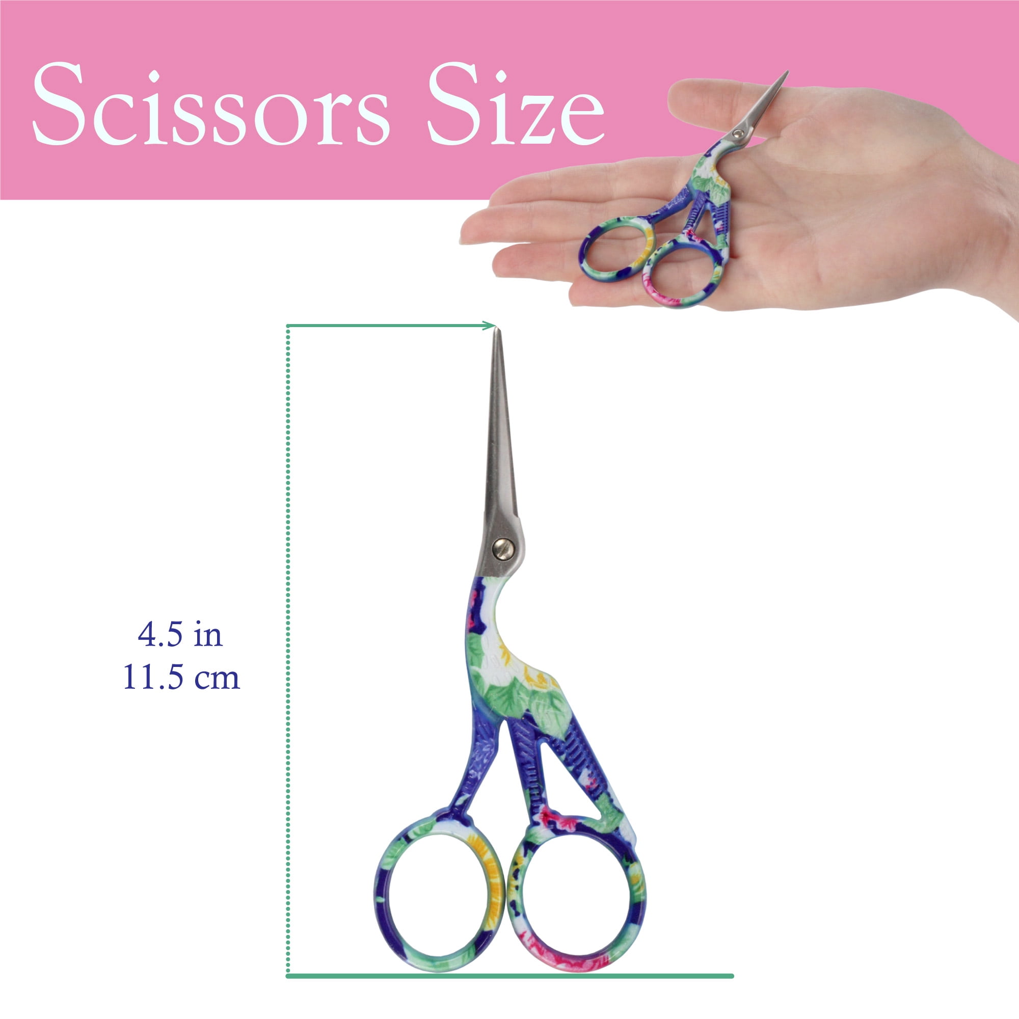 Stork Bird Rounded Safety Tip Embroidery Craft Stainless Steel Crane Scissors - Blue - 10 Pairs