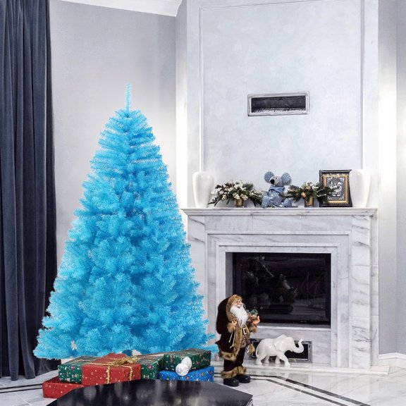 Fwttom 6.9 ft Christmas Tree - Ocean Blue Artificial Outdoor Indoor Pine Christmas Tree, Dense 1000 Branch, Foldable Base, Premium Full Xmas Tree for Easy Holiday Setup, Home Party Decoration