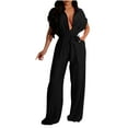 thumbnail image 2 of Yotami Womens Short Sleeve Jumpsuit Flowy Pants Summer Loose Fit Jumpsuit for Weekend Wide Leg Solid Color Lightweight Jumpsuits with Pocket, Black, XXL, 2 of 5