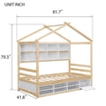 thumbnail image 4 of PORKISS Twin House Bed, Wood Platform Bed with Roof Frame and Beside-Shelves, Under Bed Storage Unit for Kids, No Box Spring Needed, Natural, 4 of 12