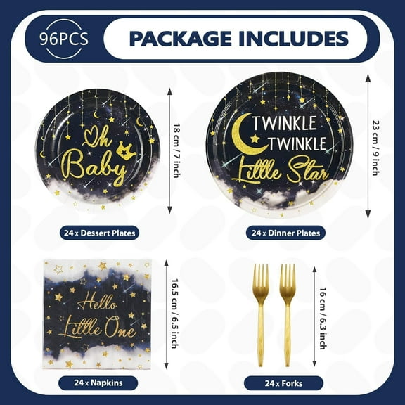 SHILIU-Twinkle Twinkle Little Star Decorations 96Pcs Gender Reveal Party Supplies Plates and Napkins Baby Shower Disposable Tableware for Baby Girls or Boys Gender Reveal Party Decorations Serve 24