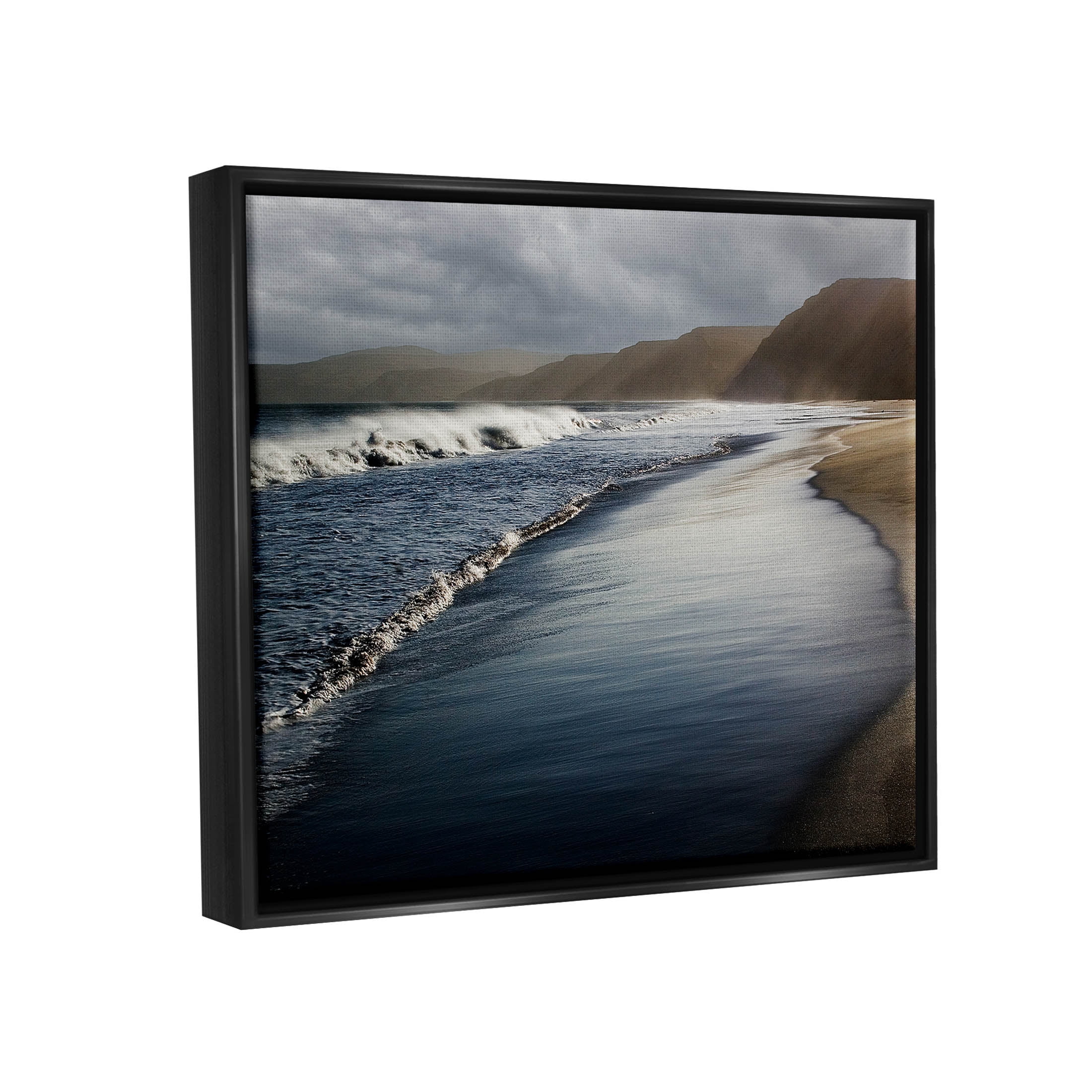 Beach Foam Rolling Waves Coastal Photograph Jet Black Framed Art Print Wall Art
