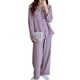 thumbnail image 3 of Pijama morado con botones para mujer para primavera/otoño, corte holgado y suave, talla M, manga larga, estampado de corazones, 3 of 8