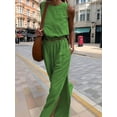 thumbnail image 4 of Women'S 2 Piece Outfits Linen Vest Waistcoat Dressy Casual Sets High Slit Wide Leg Pants Suits Green M, 4 of 5