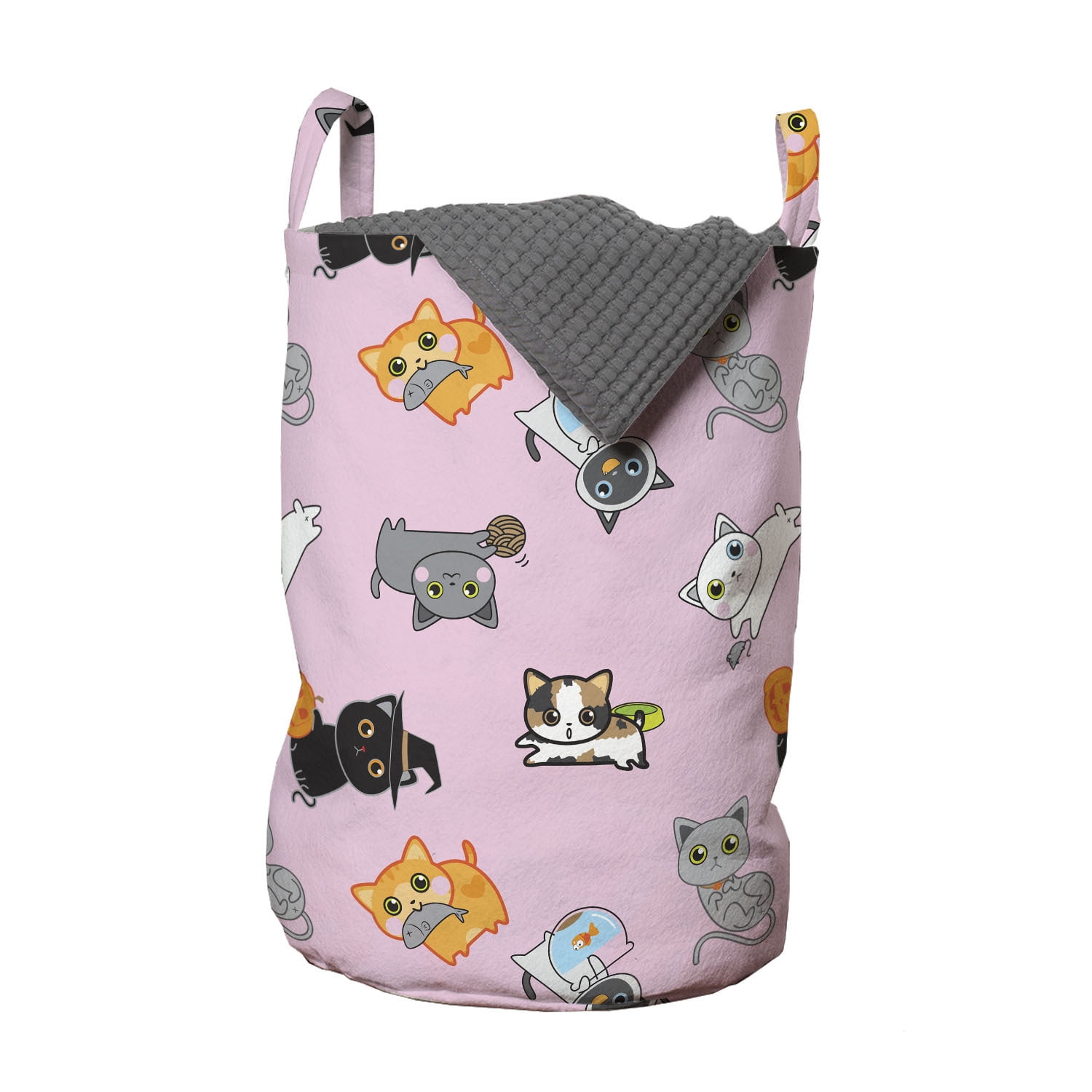 Cat Laundry Bag, Colorful Kittens Playing with Fish Mice and Yarnball