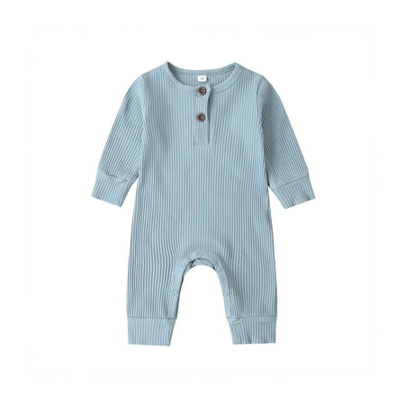 

Springcmy Baby Cotton Long Sleeve O-Neck Button Rompers Outfits 0-18M