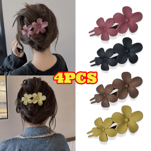 4pcs Flower Hair Clips for Women Girls, Matte French Barrettes, Non Slip Floral Hair Pins, Elegant Hair Accessories