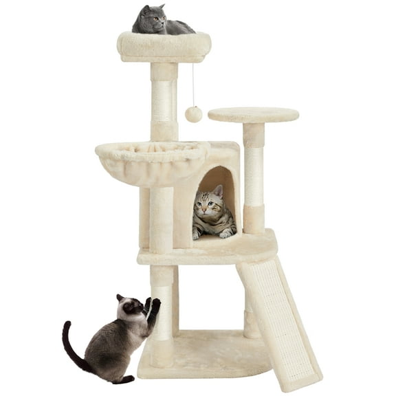 Alden Design 42"H Multilevel Cat Tree Tower with Condo and Perches, Beige
