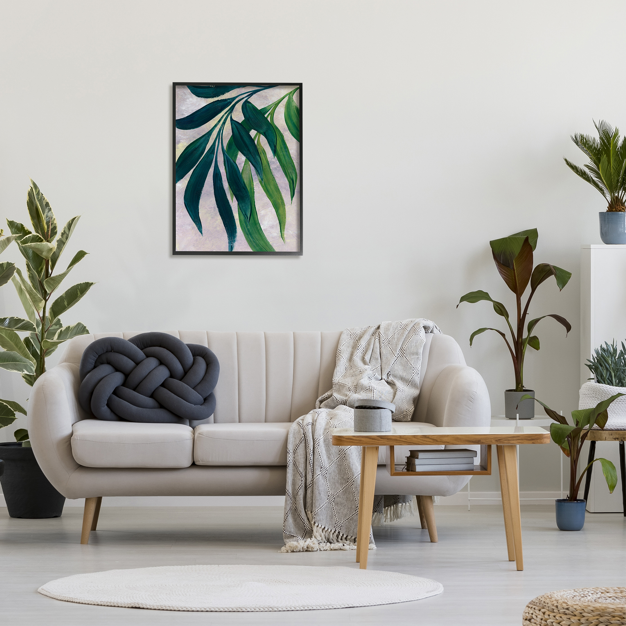 Stupell Green Palm Plants Hanging Leaves Botanical & Floral Painting Black Framed Art Print Wall Art