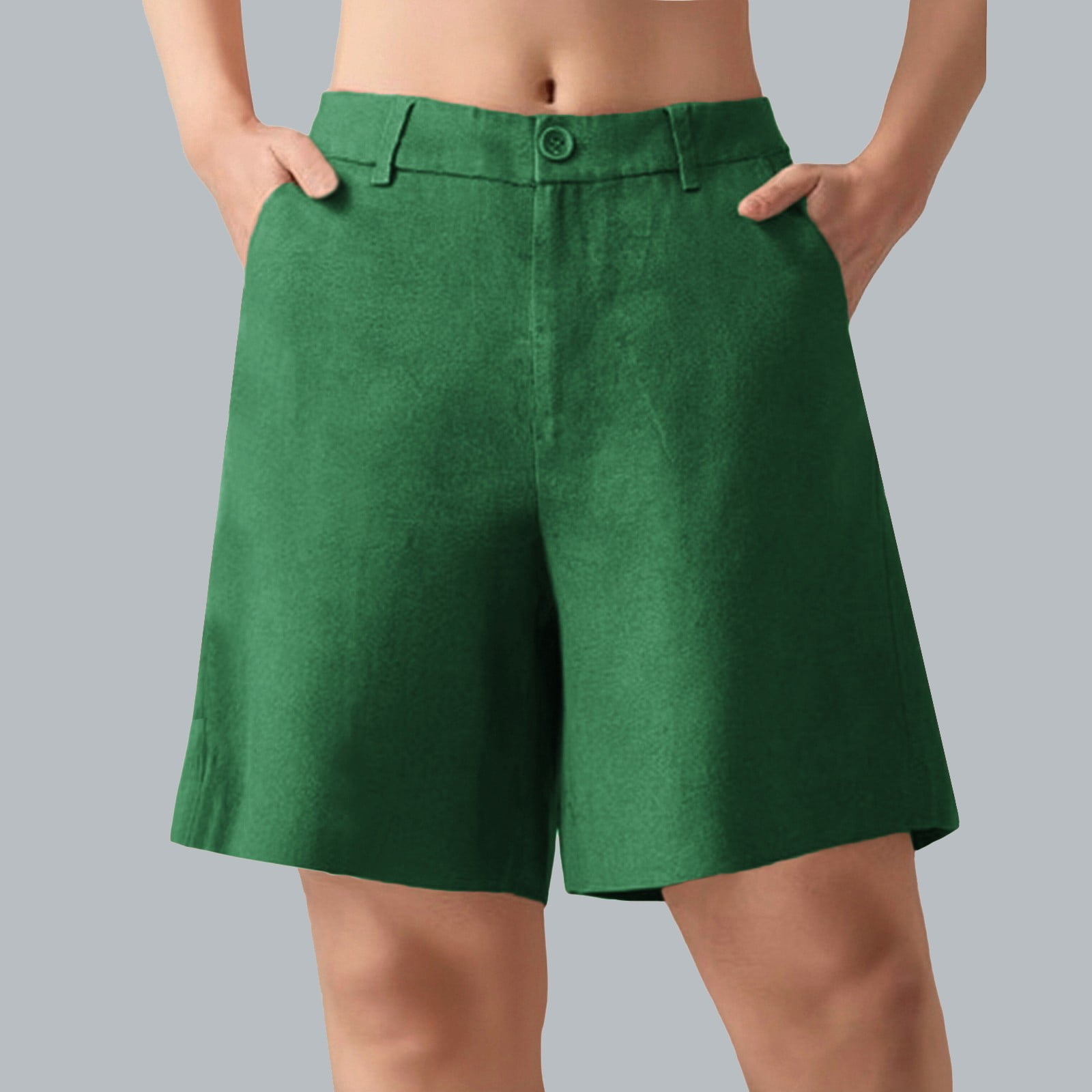 Ovticza Bermudas pour Femmes Séchage Rapide Légers Shorts en Lin Golf Randonnée Voyage Shorts Vert Foncé 4TG