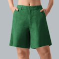 thumbnail image 2 of DBAIXID Shorts for Women Plus Size athletic Lightweight Pull on Wide Straight Leg Stretch Pleated Shorts with Pockets Knee Length Summer Elastic High Waisted Bermuda Shorts Dark Green 4XL, 2 of 7