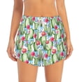 thumbnail image 3 of Uemuo Flowers and Cactus Pattern Women's Athletic Shorts High Waisted Running Shorts with Liner Pockets Gym Elastic Workout Shorts-Small, 3 of 9