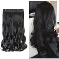 thumbnail image 3 of Extensiones de cabello ondulado y rizado natural de 25,6 pulgadas, extensión de cabello sintético largo, piezas de cabello de cabeza completa resistentes al calor para mujeres, negro, 3 of 5